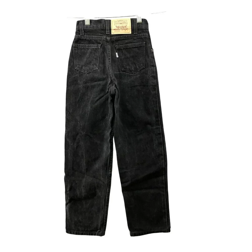 Vintage‎ Levi's Youth Kids Size 8 Slim Black Jeans Straight Stone Wash Rigid
